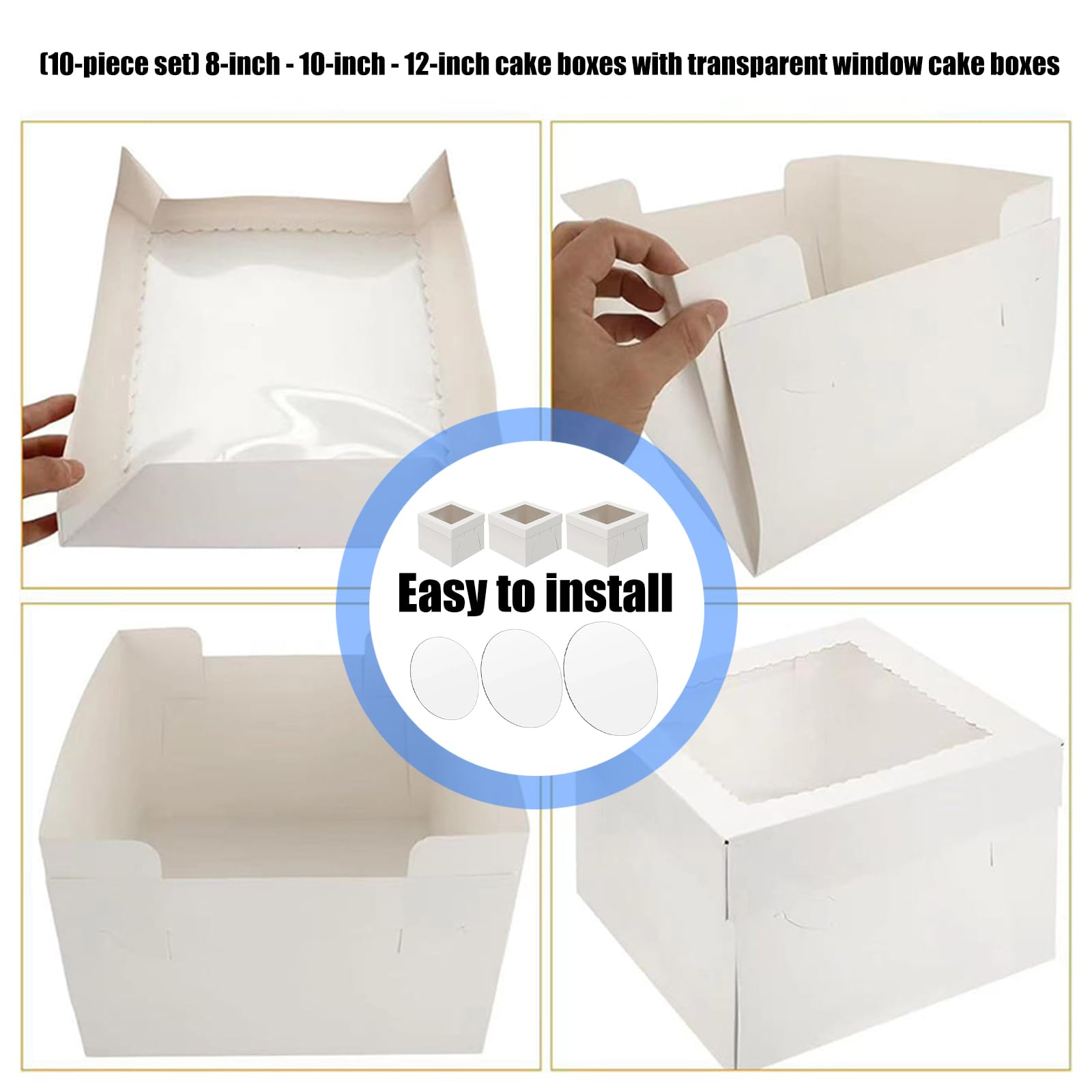 Confezione da 10 robuste scatole per Torte con coperchi Trasparenti e Design a Finestra per 8 10 Torte da 12 Pollici Contenitore Carta Facile da Usare Scatola per Esposizione Torte Carta