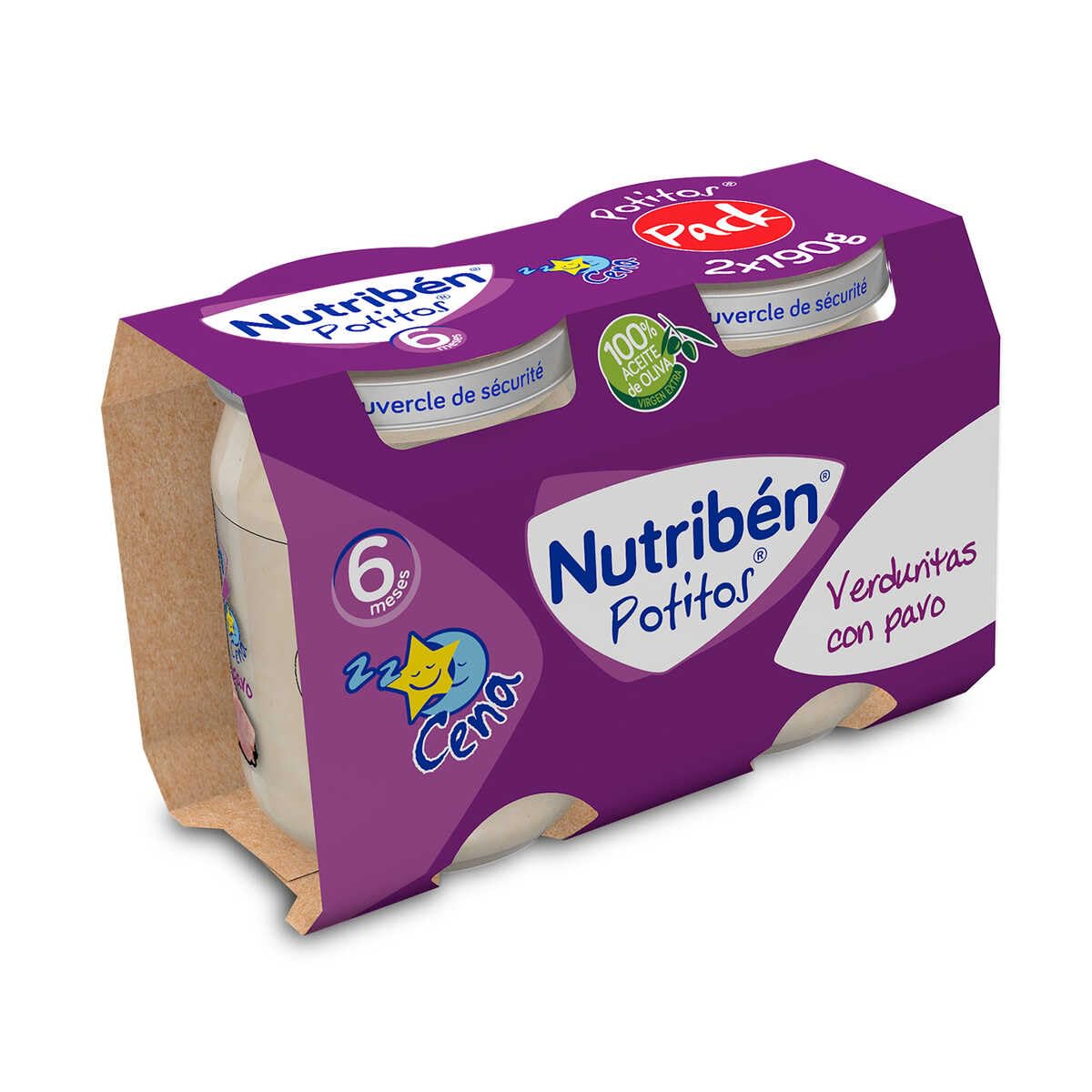 Nutribén Potito Crema De Verduras Y Pavo Sin Gluten, 2 x 190g
