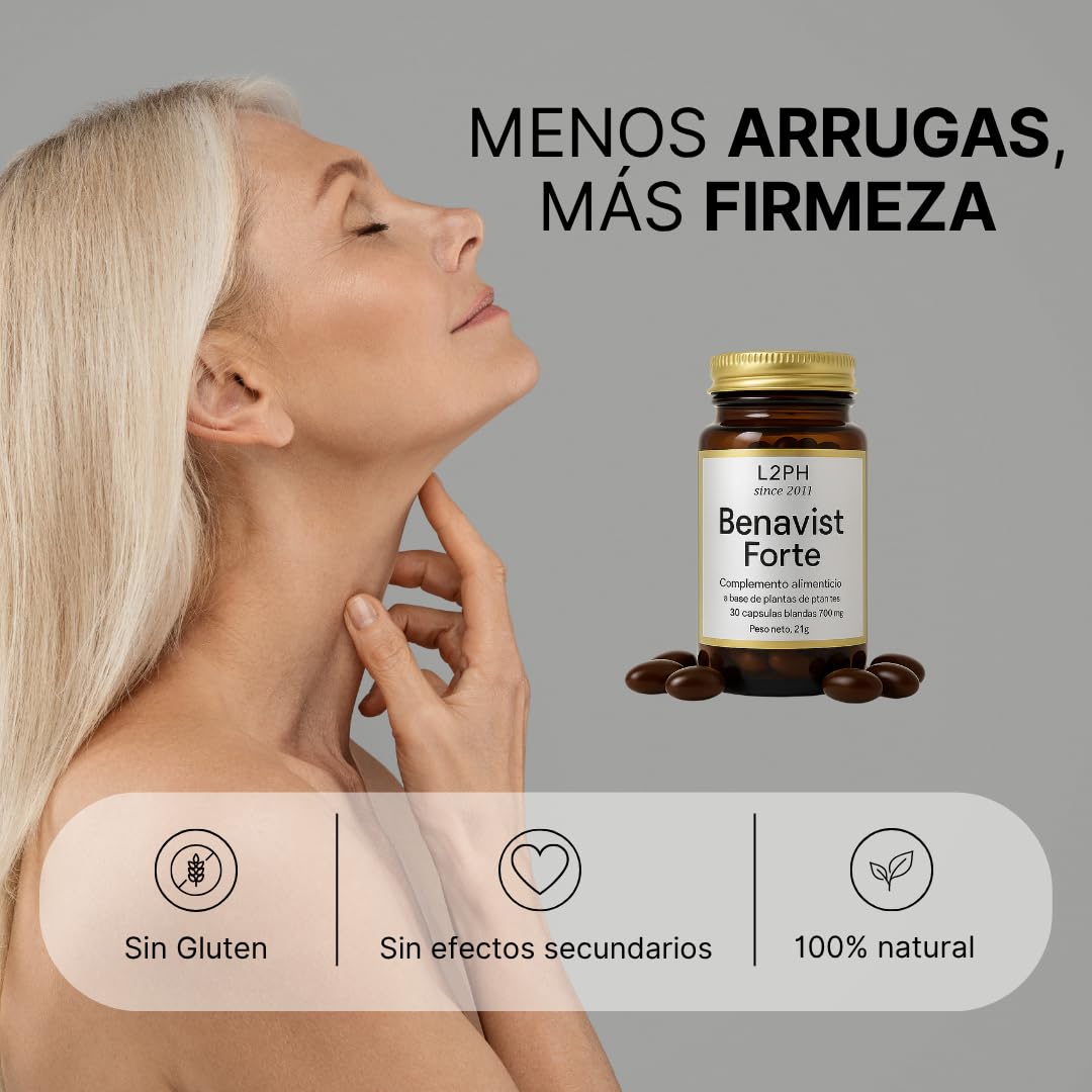BENAVIST FORTE – Complemento Alimenticio antioxidante para Combatir el Envejecimientode la Piel, reducir Arrugas y mejorar la Salud Ocular (60 Cápsulas). Con Astaxantina, Betacaroteno y Luteína.