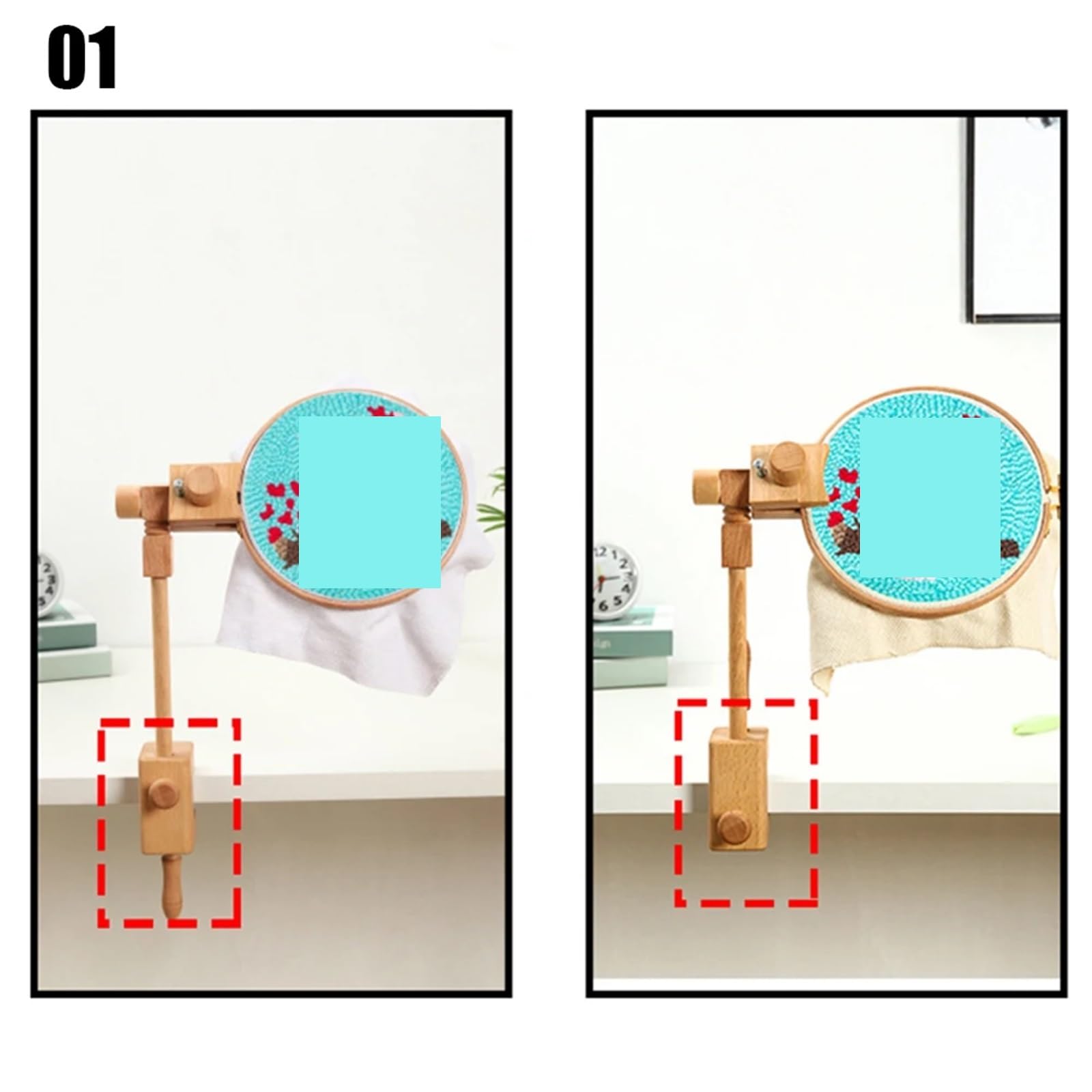 Ramka do haftu krzyżykowego, Drewniany stojak na tamborek Cross Stitch Frame Możliwość obrotu o 360 stopni(03-with 20cm Hoop)