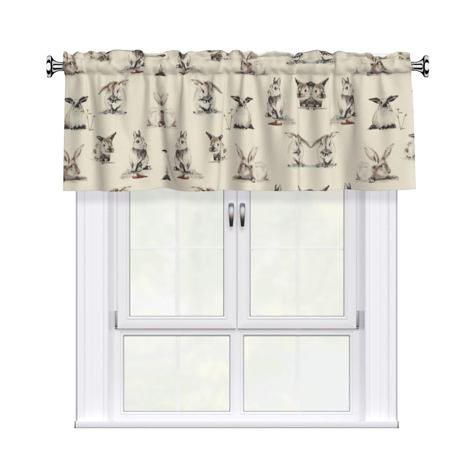 WHJDPP Rabbit background Prints Curtain Valance 54x18 Inch - Peach Skin Window Cover with Printed Design, Filtering Light for Kitchen Decor