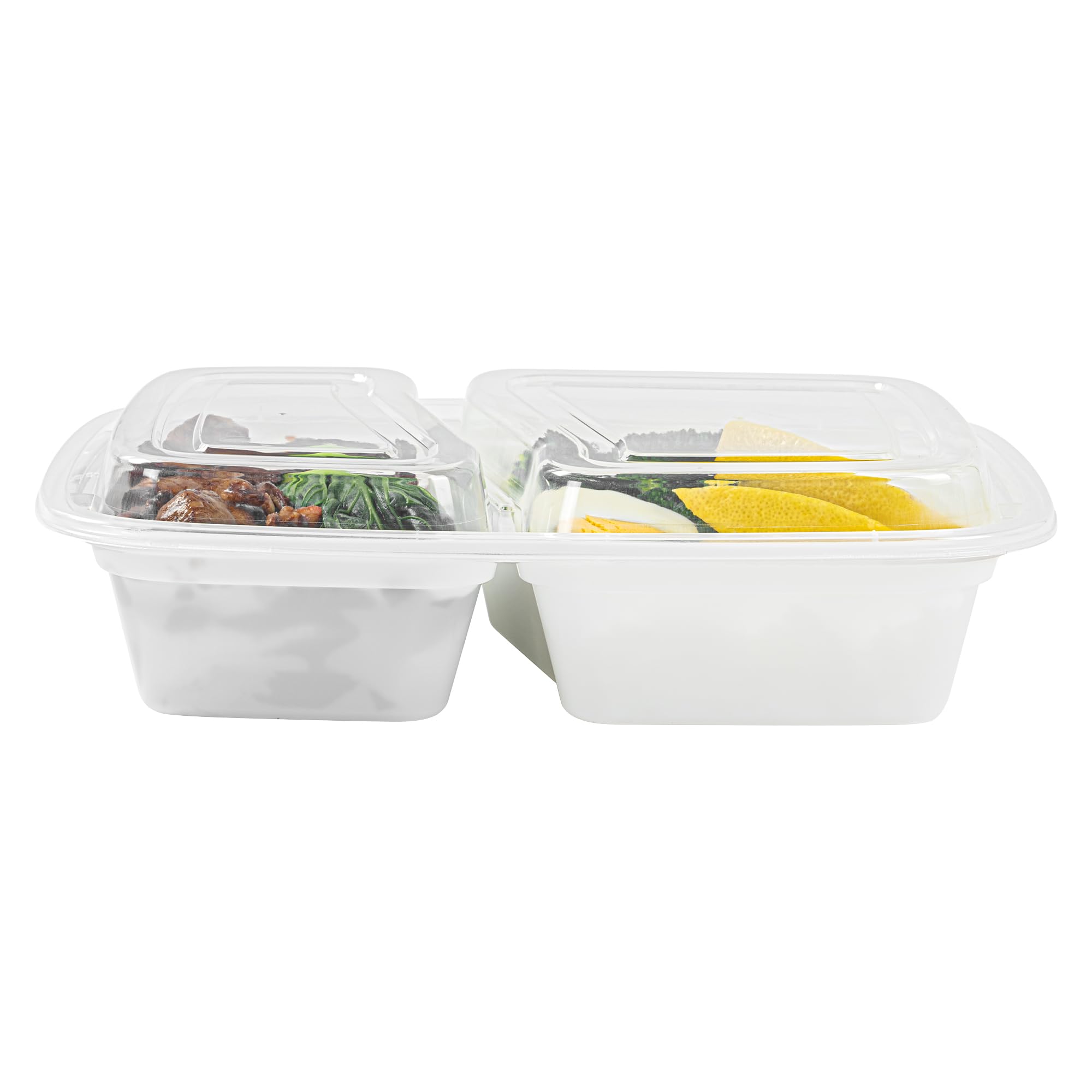 Asporto - Recipientes de preparación de comidas de 2 compartimentos de 32 onzas, 100 recipientes de preparación de comidas sin BPA, aptos para microondas, desechables, recipientes de plástico blanco