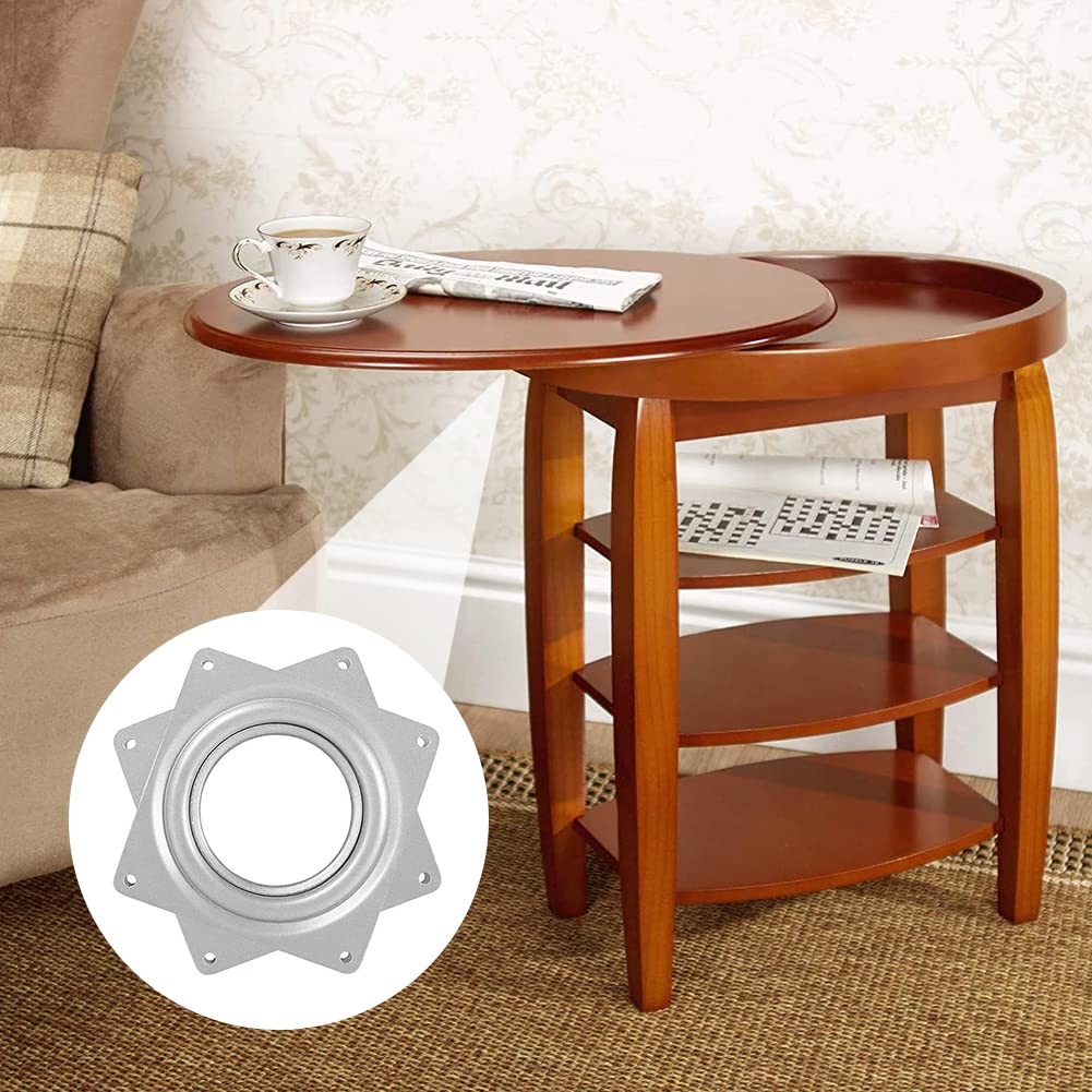 Piatto Girevole Metallo, Piastra Girevole Quadrata, Piatto Rotante Cuscinetti, Lazy Susan con Cuscinetti Sfera, Rotazione a 360° Piastra di Montaggio, Giradischi per Mobili, Banco Mostra, TV Desk, 4"