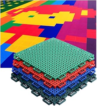 25cm Outdoor Modular Interlocking Floor Tiles, Kindergarten Playground Basketball Court Stadium DIY Color Puzzle Sports Flooring