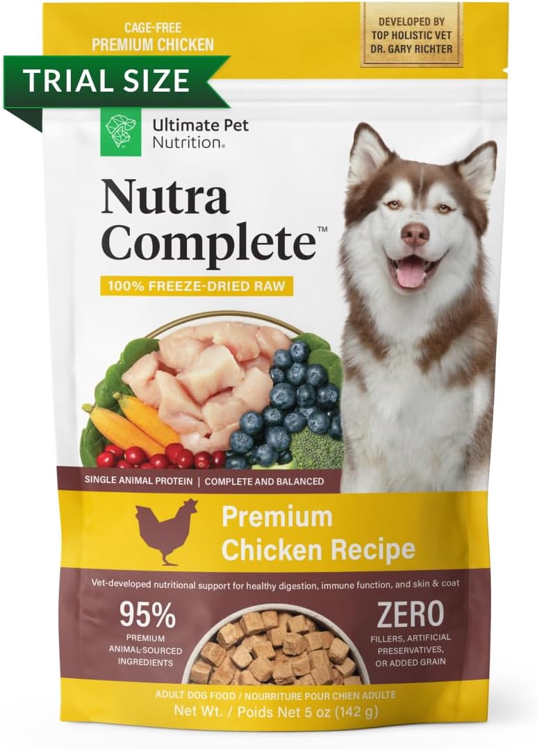 ULTIMATE PET NUTRITION Nutra Complete Freeze Dried Dog Food, Veterinarian Formulated with Antioxidants, Prebiotics & Amino Acids (5 Ounce, Chicken)