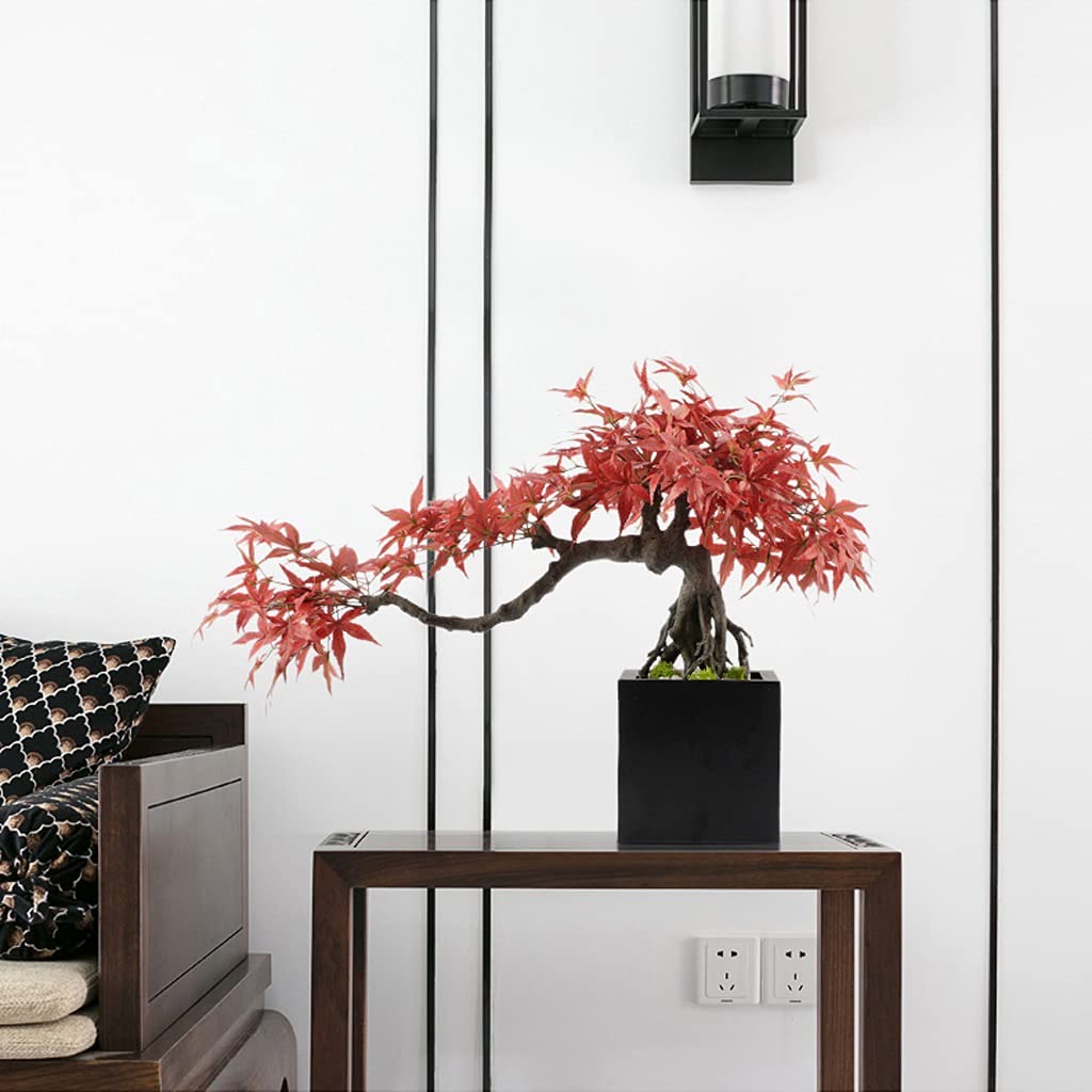 HASMI künstliche Pflanzen Künstliche Ahorn-Bonsai-realistische rote Maple-Metall-Basis-gefälschte Pflanzendekoration for Wohnzimmerbüro und -Studium Simulierte Kiefer