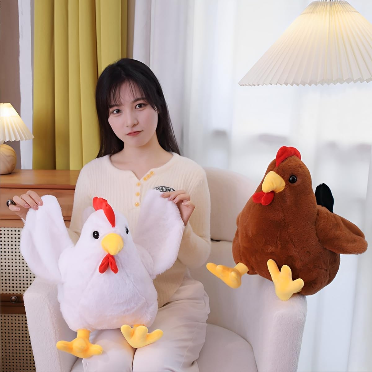 JPORSHU 12 Inch Soft Chicken Stuffed Animal，Realistic Rooster Plush Toy，for Kids Girls Boys on Easter Christmas Birthday Room Decor (brown-12 inche)