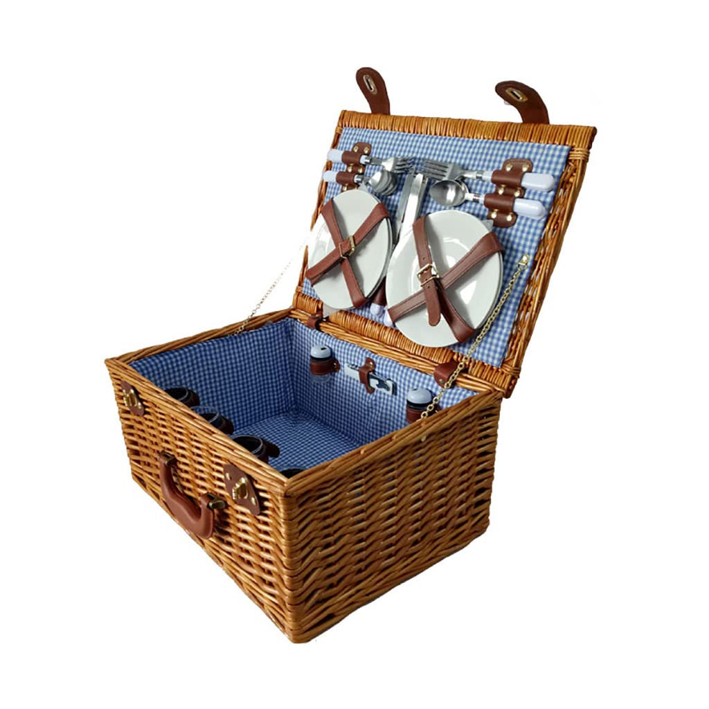 Cestino da Picnic per 4 Persone, Set da Picnic in Vimini, Cestino da Picnic in salice con Posate, Kit di Servizio e Manico, Accessori Completi per Picnic