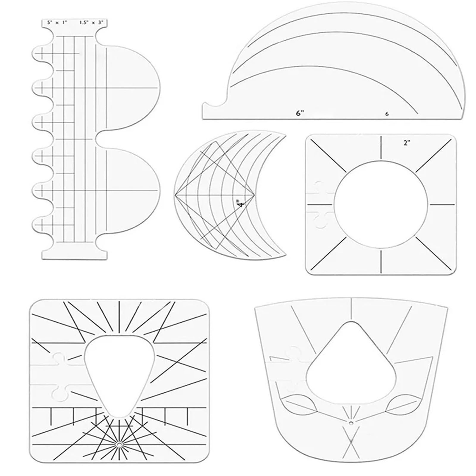 Reglas for Acolchar De 6 Piezas | Plantilla de retales DIY, medidores, máquina de coser, kits de tableros de tela, accesorios