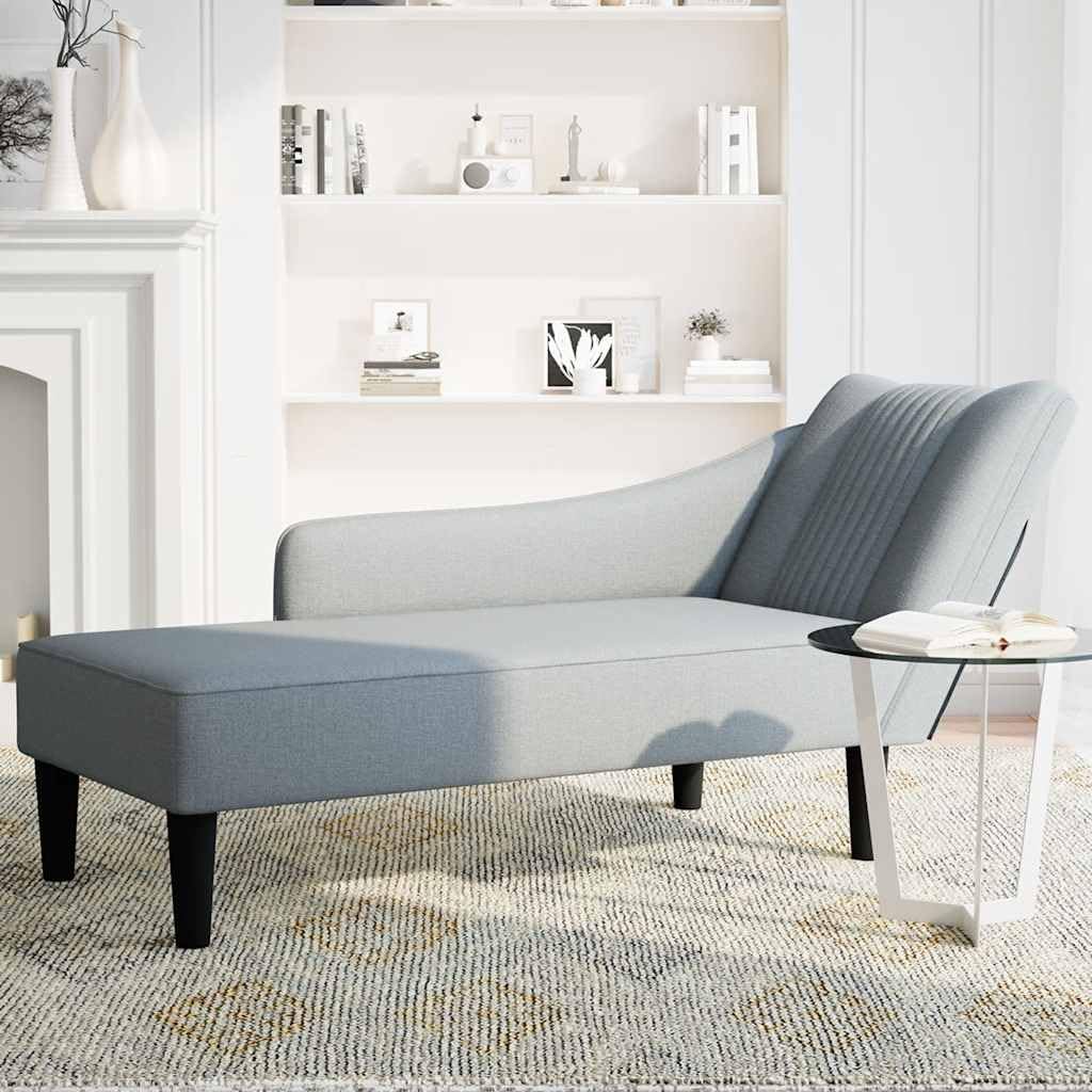Szezlong z prawym podłokietnikiem, jasnoszary, materiał 140 x 56 x 66 cm, komfortowy leżak relaksacyjny z bardzo elastyczną pianką, do salonu, sypialni, biura, salonu i pokoju gościnnego