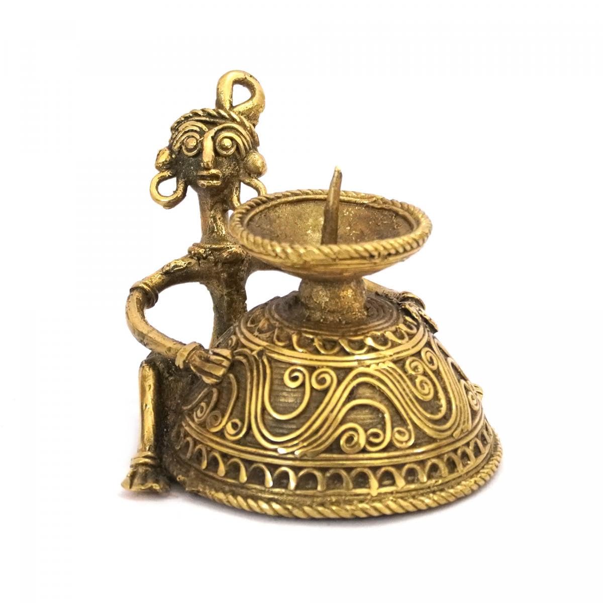 Tarang Arts Brass Dhokra Candle Stand | Handcrafted Brass Metal Candle Holder for Home Decor, Puja Room, Tabletop Decor, Office Space, Festivals, Candlestick Holders, Gift (3.5x3x4 Inch)