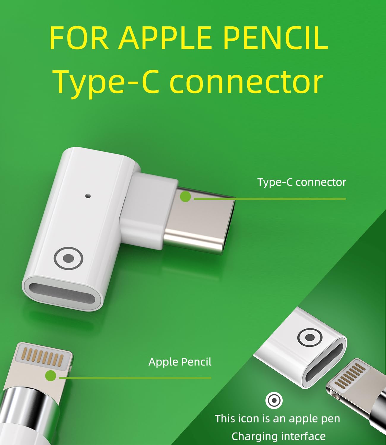 USB C Male to Lightning Female Adapter(2pack)Pencil 1st Generation Charger Accessories Type C Dongle Pen Ipencil Charging Converter Accessory for Ipad Pro Air 4 Thunderbolt Connector Replacement