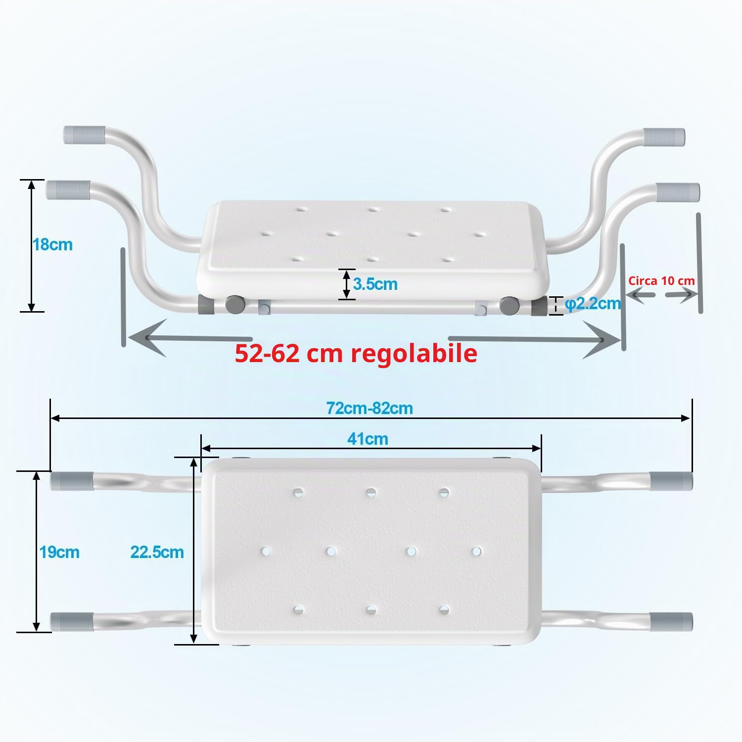 Sonnewelt Sedile per vasca da bagno, 72 x 22,5 x 19 cm, portata 136 kg, per vasca da bagno, generico, adatto per il bagno di casa