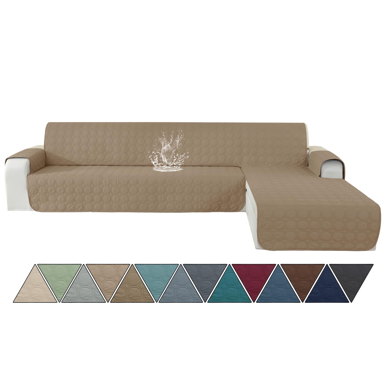 Ystyle Copridivano Impermeabile con Penisola 2 Posti (L 210 CM), Copridivano Angolare Destra/Sinistra Universale Reversibile, Copridivano Chaise longue Antigraffio Antimacchia, Cachi
