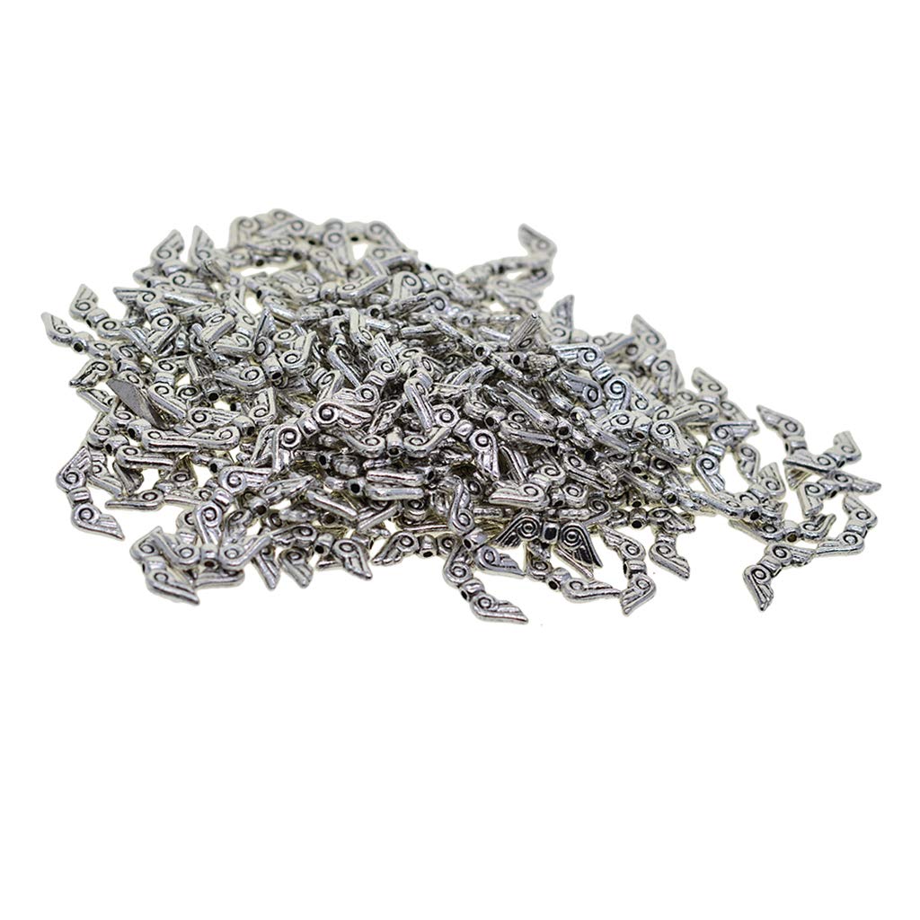 Prettyia Silver P 200-Piece Angel Wing Charm Beads For Jewelry Making, Tibetan Spacer Metal Beads Diy For Bracelets,Necklace 15Mm