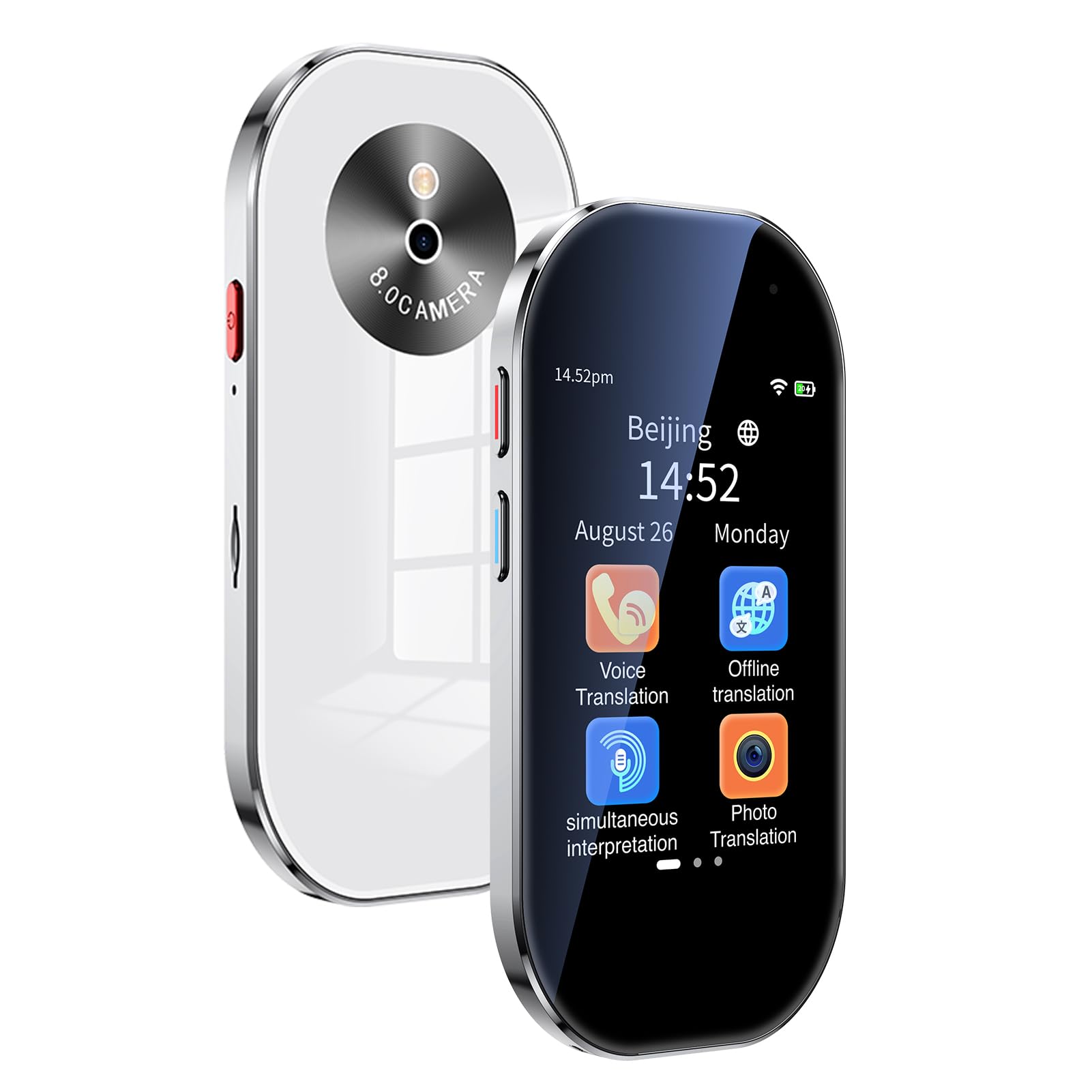 Bisofice Traduttore vocale D6 Traduttore Dispositivo Traduttore vocale ChatGpt AI, 144 lingue online /19 offline, WiFi/Hotspot, traduzione foto, per viaggi, apprendimento, business