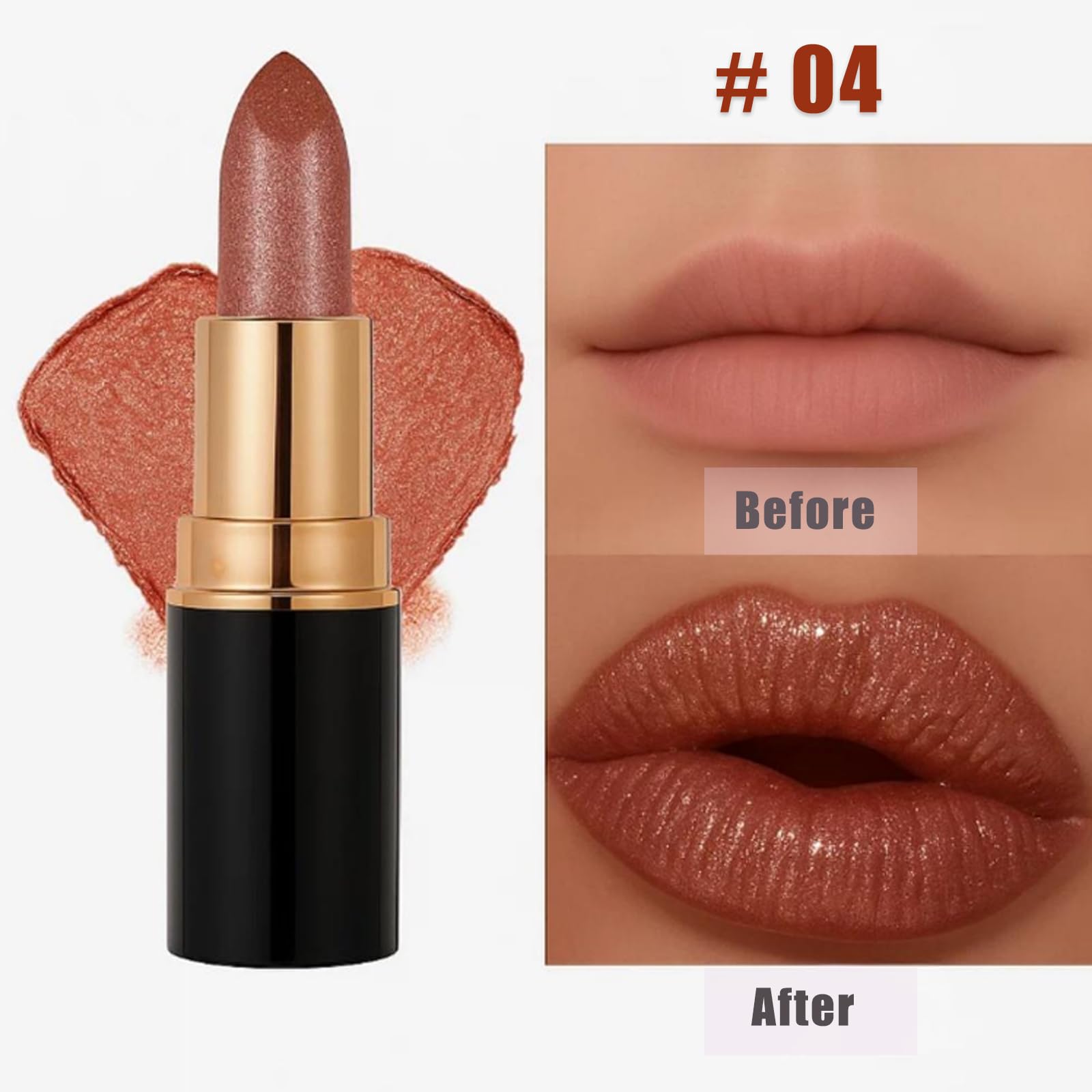 Shimmering Metallic Gloss Lipstick In Glittery Red-Gold Shade #04 - Image 2