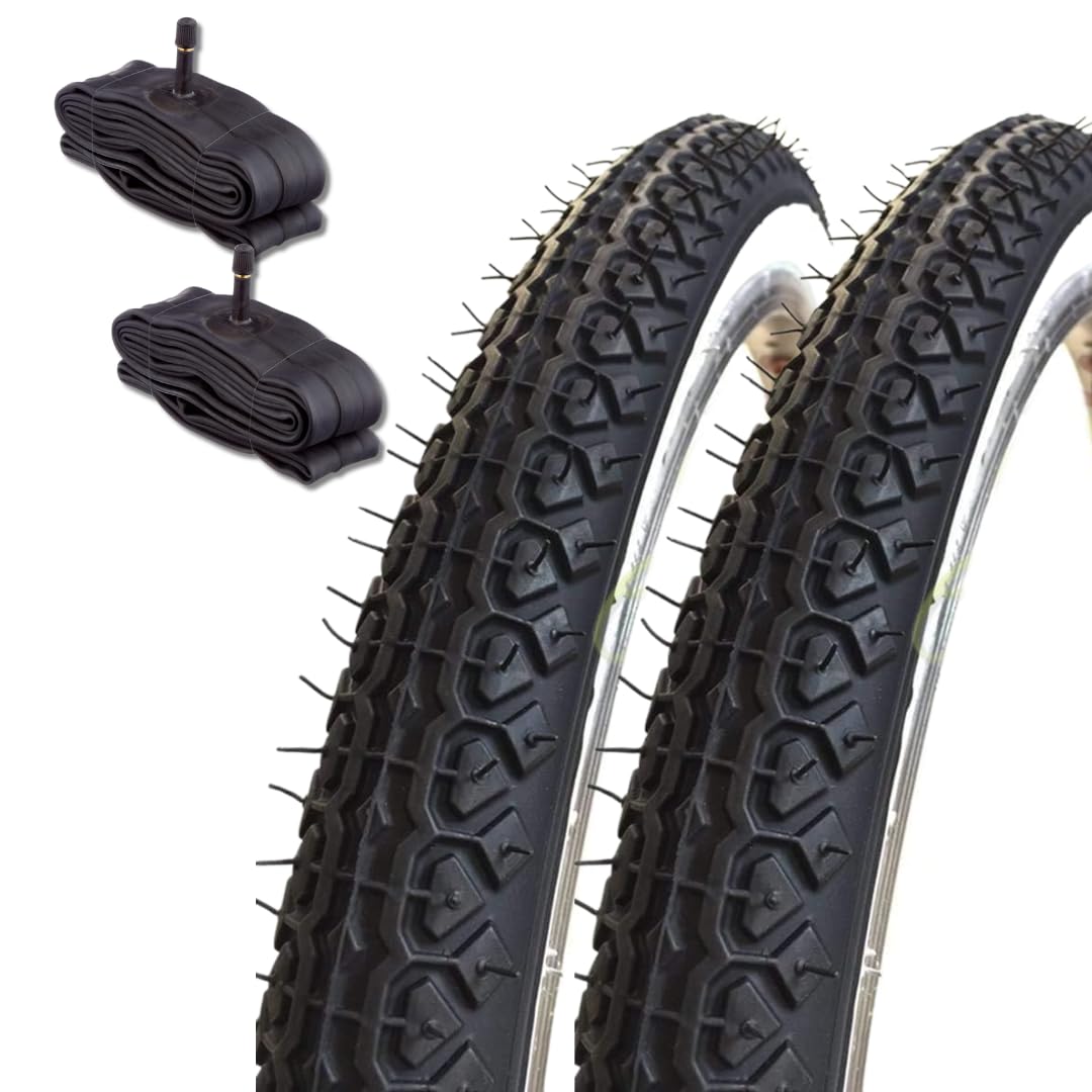 2 Tyres 20 x 1.75 cm (44-406) + 2 Schrader America Dexestone Bianconeri City Bike Bicycle Graciella