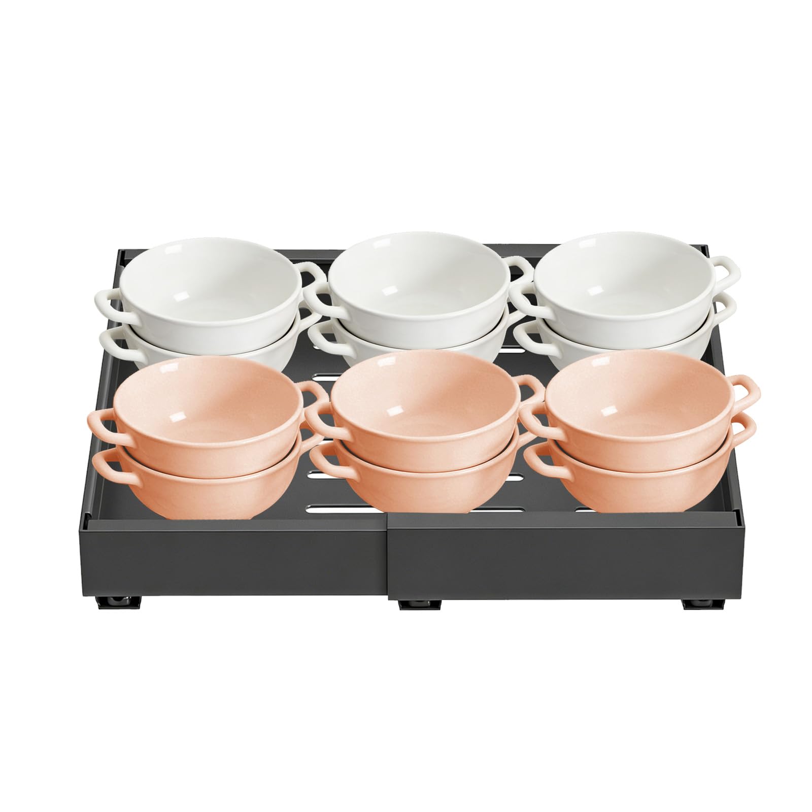 HUOLE Wysuwany metalowy organizer, przechowywanie pod zlewem, regulowana szuflada przesuwna półki do szafy meble kuchenne łazienka, dwa (32-52 x 42 x 7,5 cm) czarne