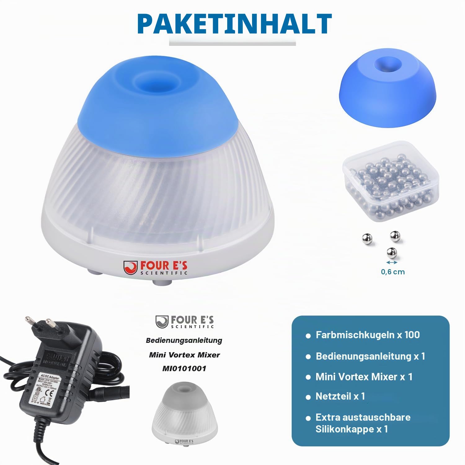 FOUR E'S SCIENTIFIC Vortex Mixer mit 100-pcs Stahlkugel, schnelles Mischen Touch Mode, 5.5 mm Orbit und 5000 Drehzahl, Vortex Shaking Mixer für Acrylfarbe Nagellack Labor Reagenzglas