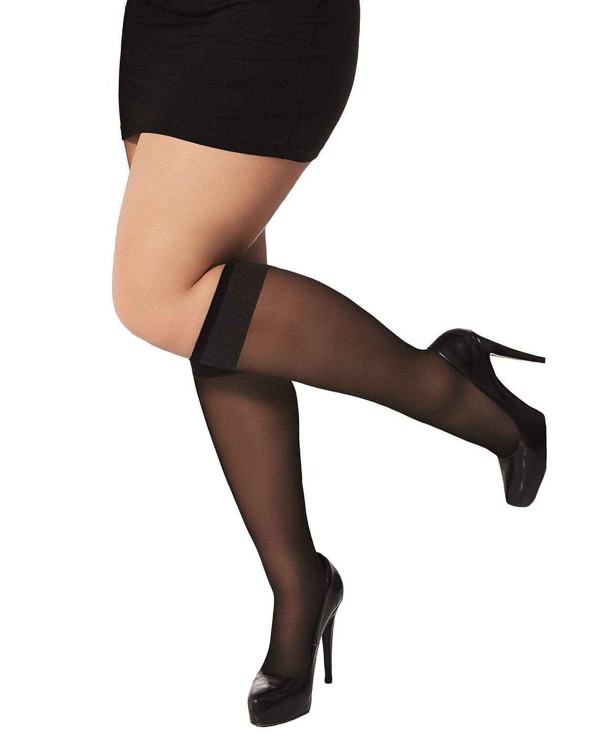 AdrianPlus Size Women Super Wide Lycra Sheer Knee Highs Socks Magaly 2 pairs