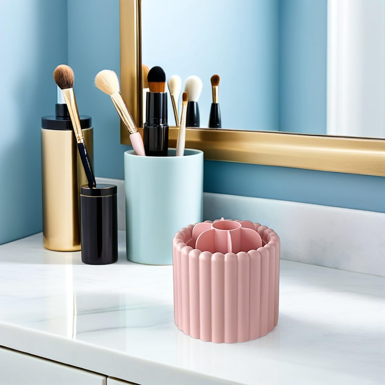2 Stück Drehbarer Make Up Pinselbecher für Schreibtisch und Waschtisch
