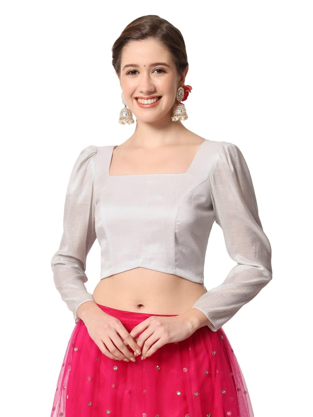studio rasa Women's Cotton Tissue Sheer Sleeves Crop Top for Festive Wedding Party-picture-29