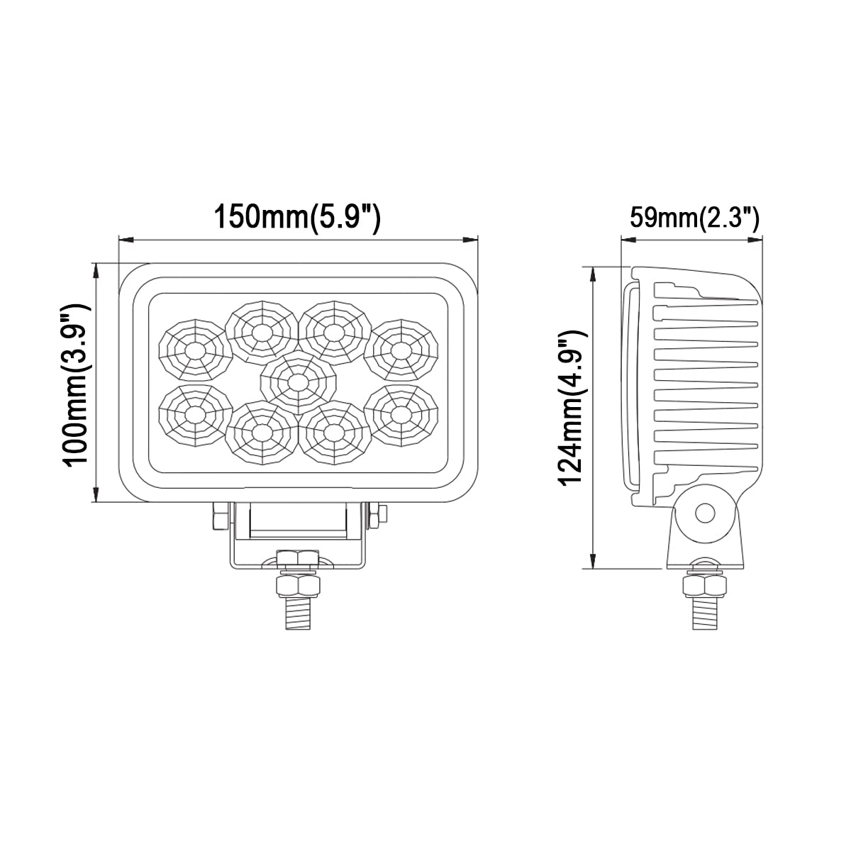 Super Bright Offroad LED Work Light 4x6 inch Rectangular for Truck & Pickup, 6000K Cool-White Wide Flood Beam, Rugged Die-Cast Aluminum Housing, Corrosion & Vibration Resistant, 12V/24V DC 27W, 2-Pack
