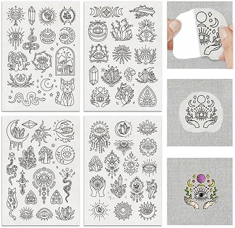 BENECREAT 4Sheets 63Pcs Water Soluble Embroidery, 11.7x8.3inch Devil