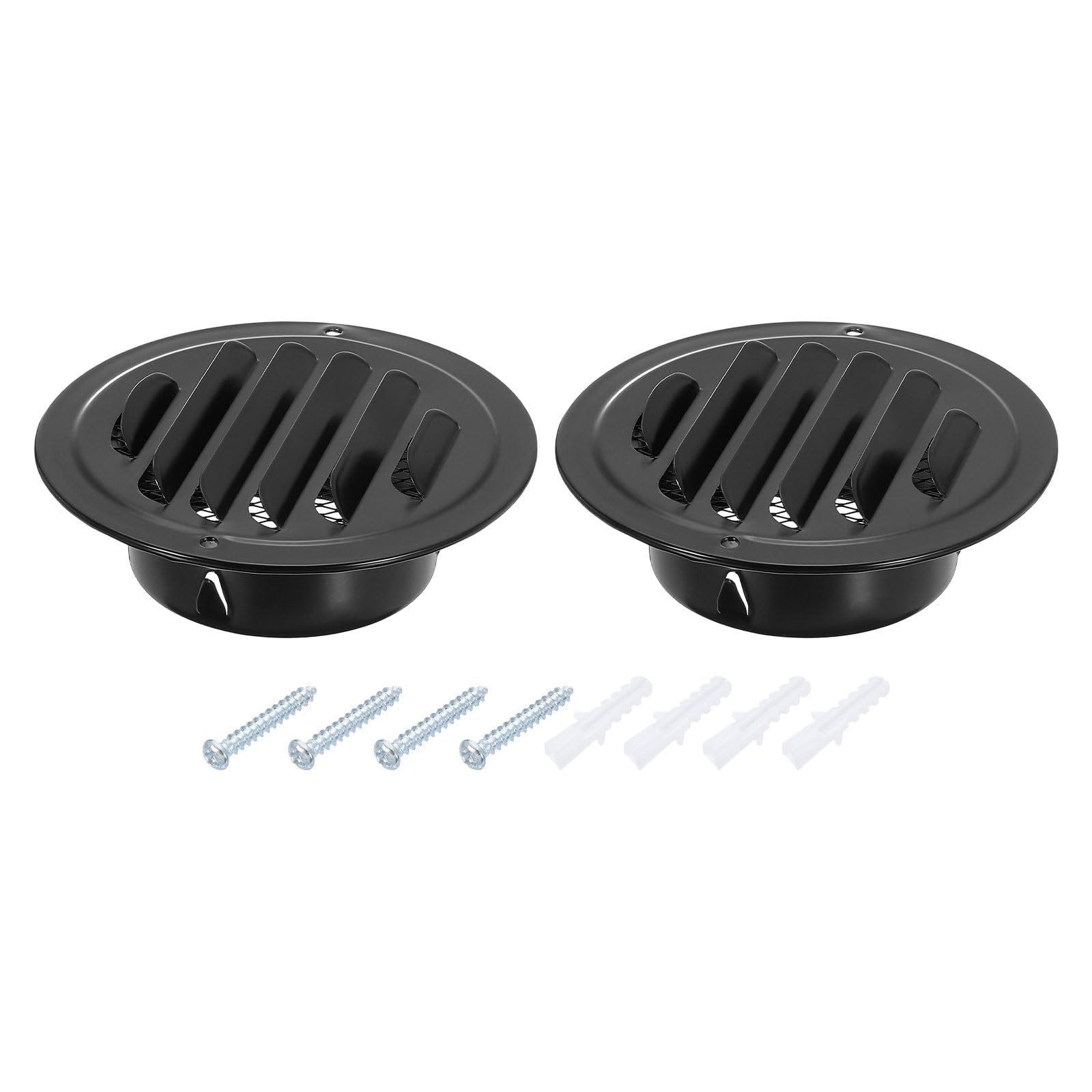 uxcell 2 Pcs Stainless Steel Air Vents, 3 Inch Louvered Grille Cover Round Soffit Flat Ducting Air Vent Built-in Fly Screen Mesh with Screws for