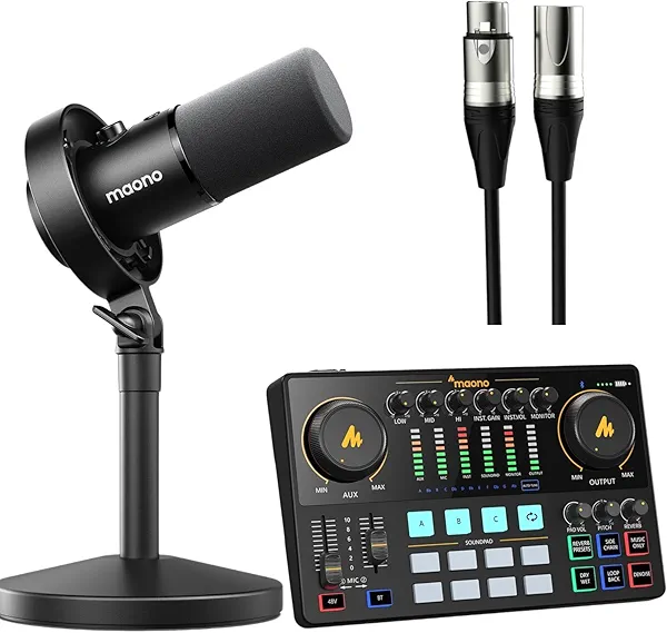 MAONO USB XLR Dynamic Microphone for Podcast: PC Computer Gaming Mic with 192kHz/24bit for Studio Recording Streaming Content Creation (PD300XT+AME2+XLR180)