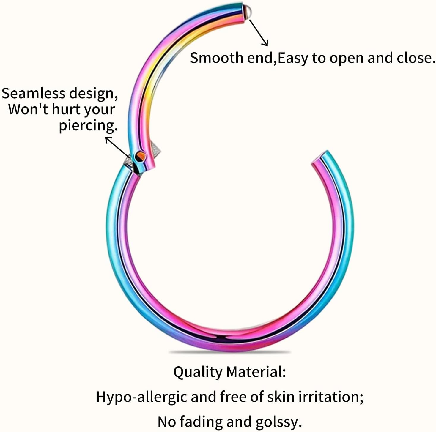 Eyesoul 18G Stainless Steel Hinged Clicker Segment Septum Nose Lip Ring Hoop Cartilage Tragus Sleeper Earrings Body Piercing Jewelry 6mm 8mm 10mm 6PCS - Image 3