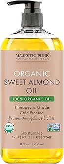 – Majestic Pure USDA Organic Sweet Almond Body Oil | Large 236 ml | 100% Pure & Natural Cold Pressed Oil Sweet Almond Oil for Skin, Face, Nails, Hair, Scalp & Massage | 236 ml