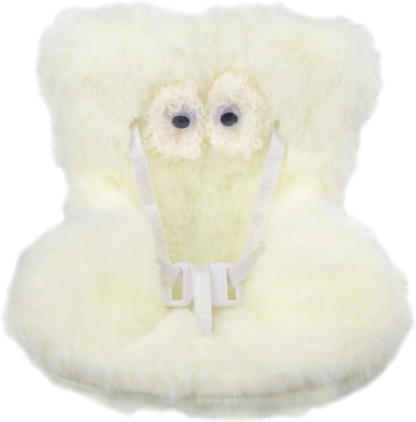 Doll Car Seat with Eyes, Plush Doll Chairs with Clip & Seat Belt Soft Decorative Cushion Cute Car Ornament & Collectible Accessory for Blind Box Fans (White)