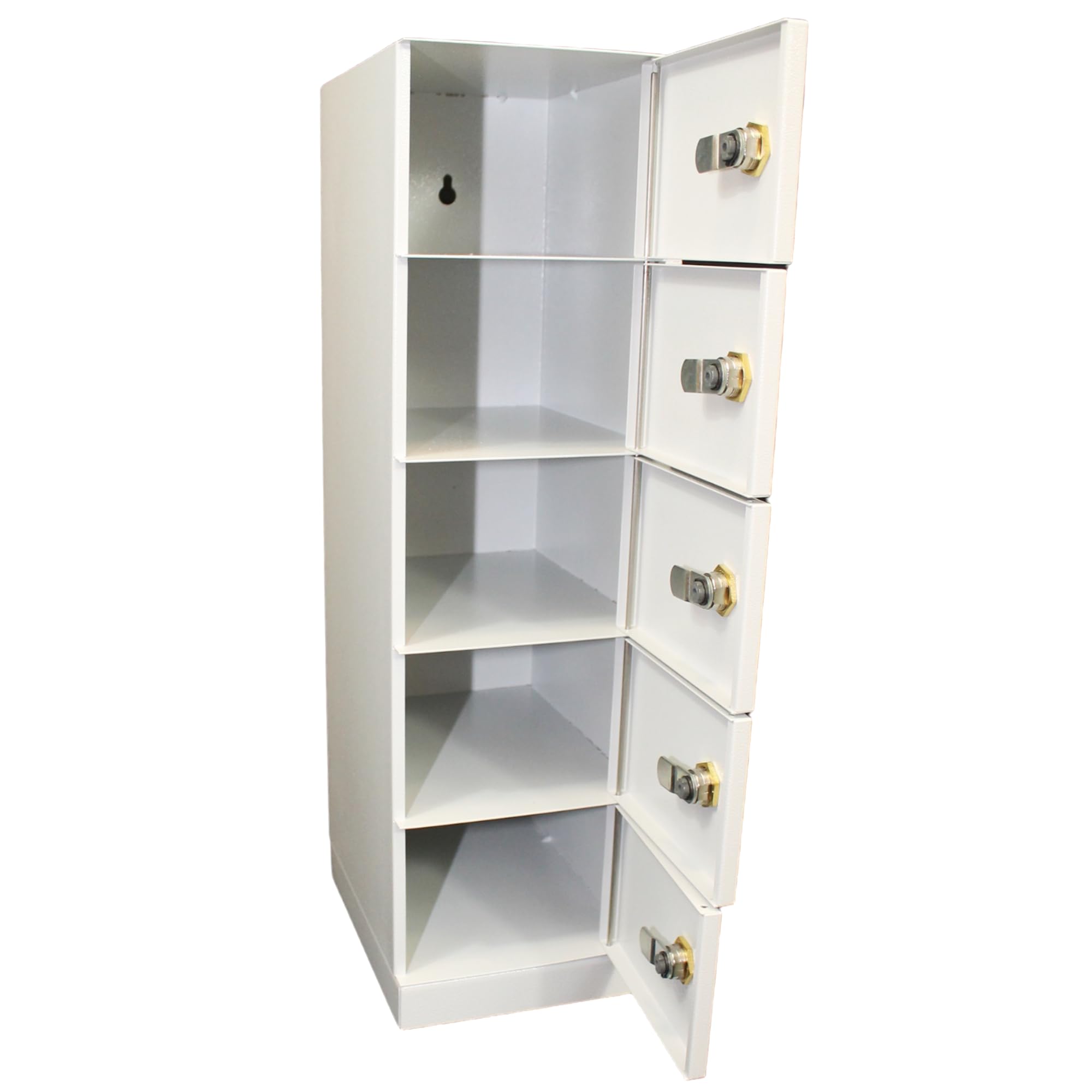 LEOMAR Armadietto Portatelefoni per Aziende e Scuole, Armadio di Sicurezza in Acciaio per Smartphone, 5 Scomparti con Chiavi, Cassetta da Parete 53 × 15 × 20 cm, Colore Grigio