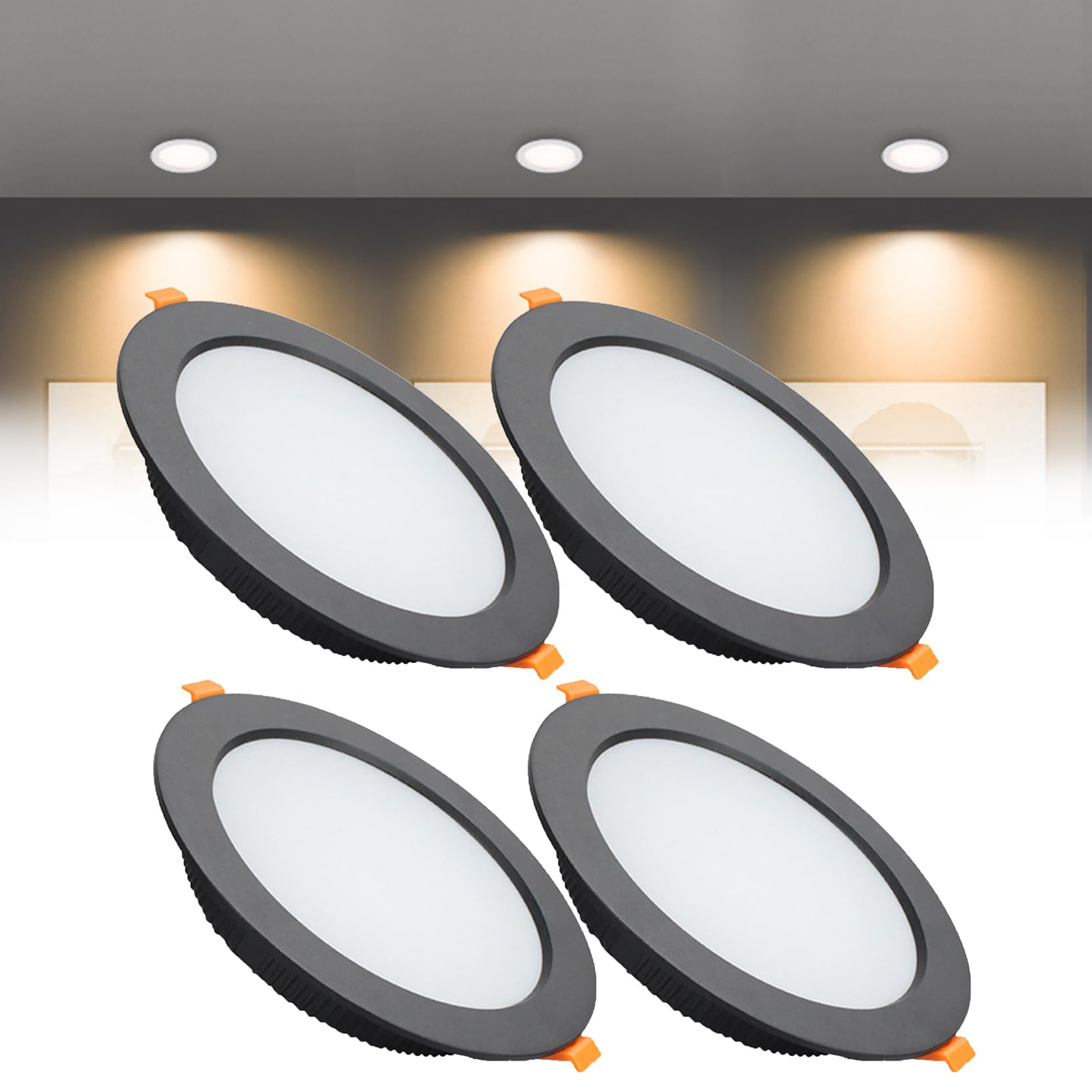 Syibelters 12W LED Recessed Ceiling Lights 145mm Warm White 3000K 12W 240LM, Cut Φ110-130mm, AC110-240V Ultra Slim Downlights, LED Panel Light for Living Room Hallway, 4 Pack