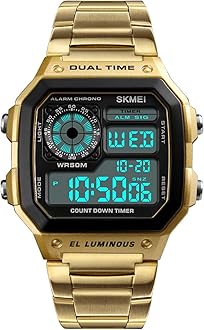 SKMEI Wrist Watch for Men, Digital Sports Waterproof Watch with Dual Time Chronograph Countdown Alarm Backlight