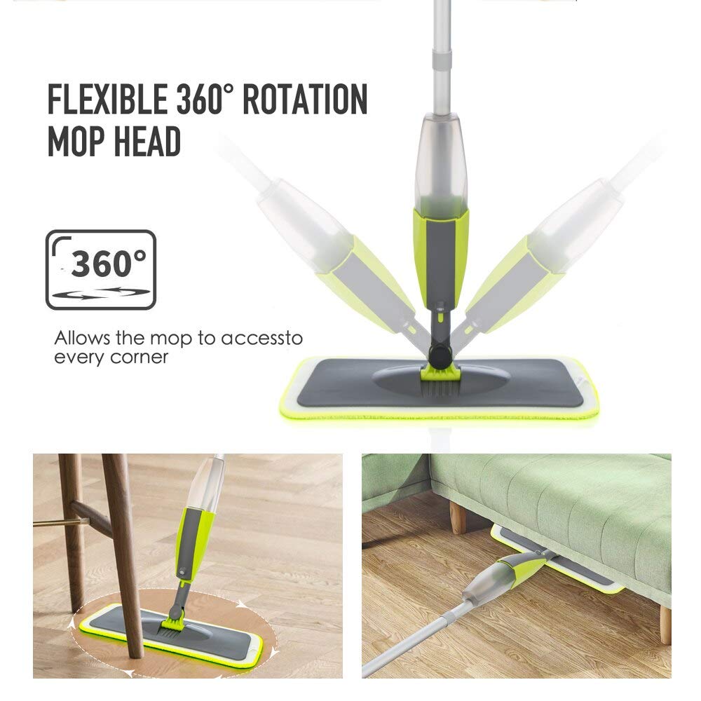 fregona El trapeador de la manija de 360 ​​Grados del Piso de Spray es Adecuado for la Cocina doméstica, Compuesto de Madera de Teja de Madera, Limpieza Plana de Limpieza Plana mop