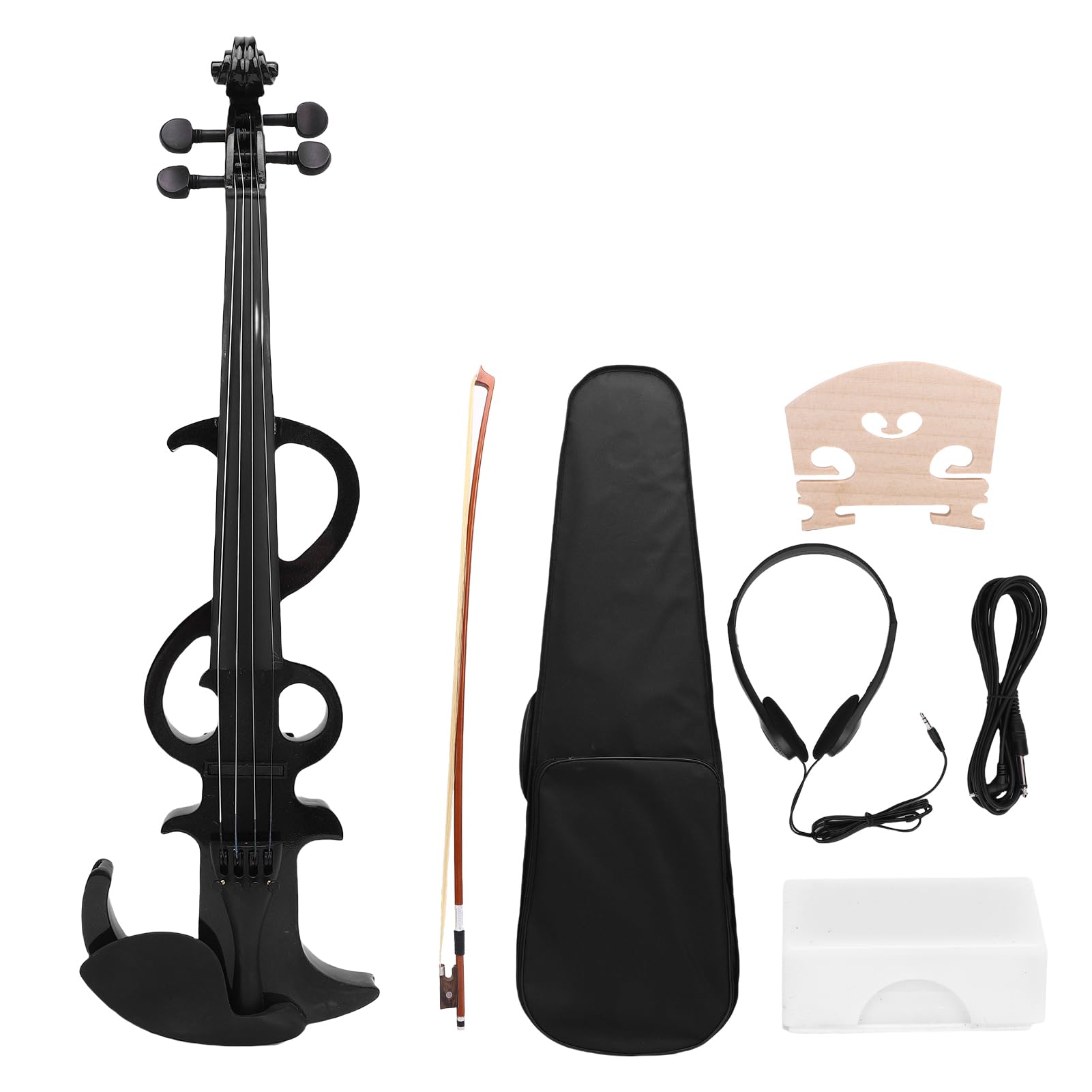 Drfeify Elektrische Violine, 4/4 Massives Ebenholz, Ergonomisches Design für Anfänger und Erwachsene, mit Aufbewahrungsbox für Bogen-Kopfhörer-Anschlusskabel