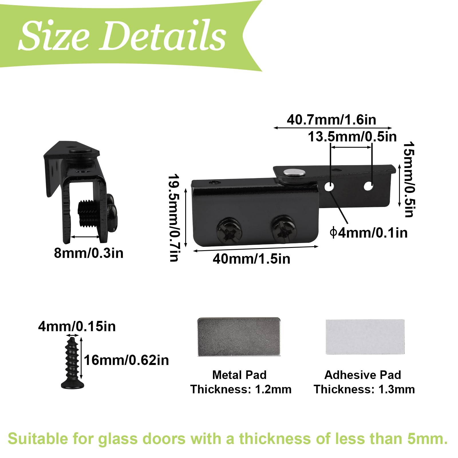 UFURMATE Glass Door Hinge, 4Pcs Side Mounted Frameless Pivot Hinges Clamp, Adjustable Cabinet Clip Replacement Kit - Image 2
