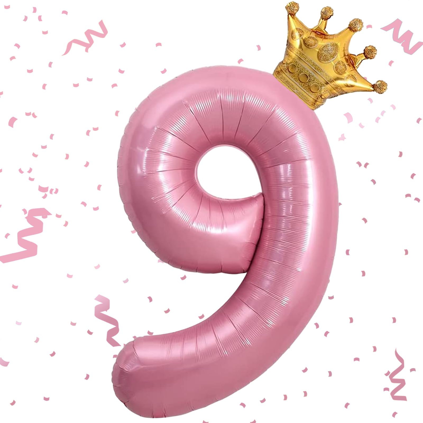 Pink Number 9 Balloon, 40 Inch Pink Number 9 Balloon & Mini Crown Balloons for Girl 9th Birthday Party Decorations,Foil Mylar Birthday Digital 9