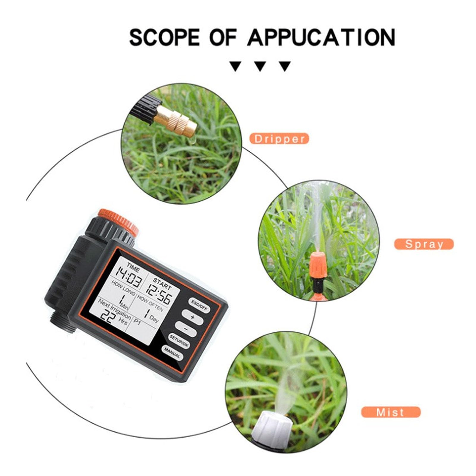 Timer per irrigatore ABS Programmabile Controller automatico per irrigazione Timer per irrigazione intelligente per giardino Prato Balcone 125x90x115mm 410g