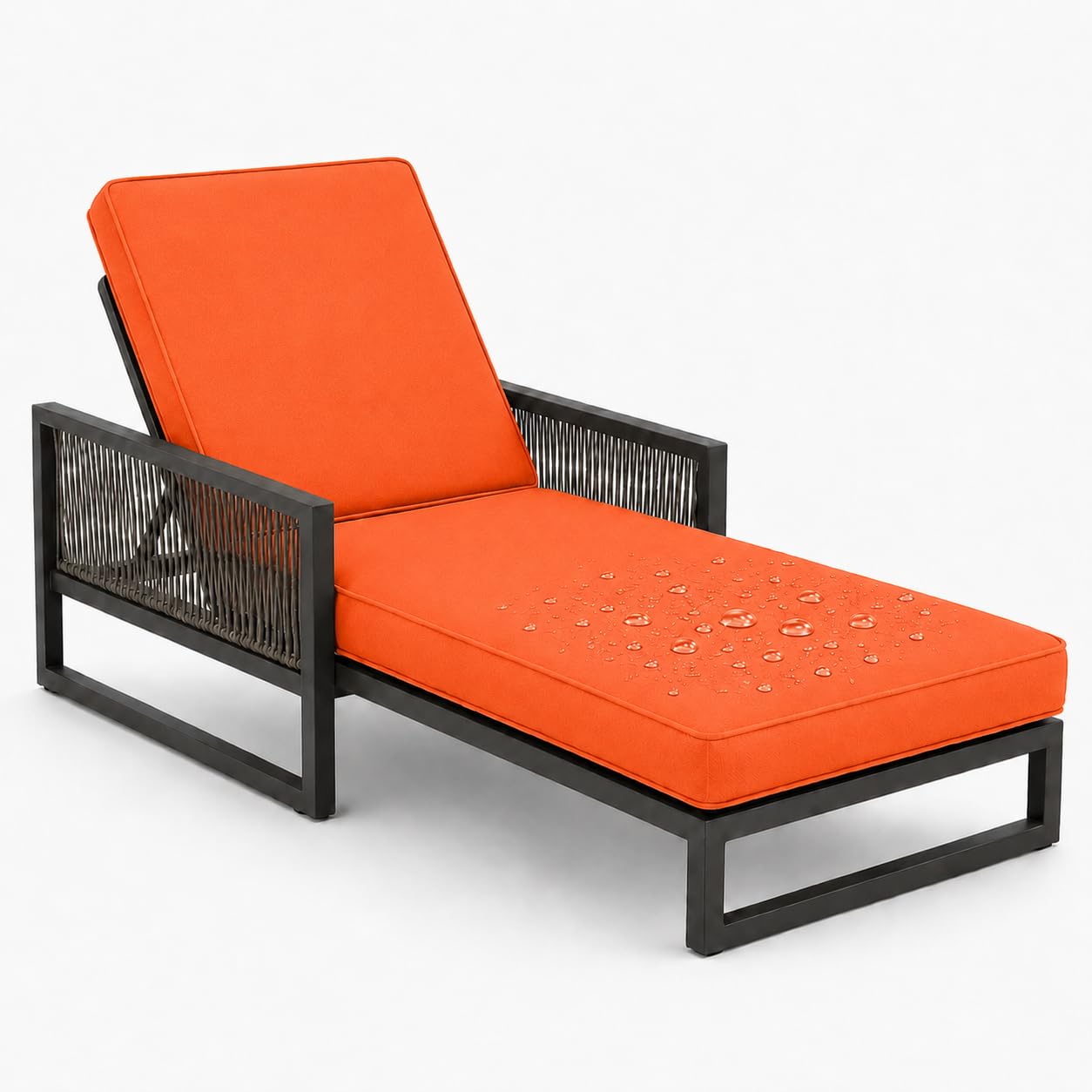 Lettino da Spiaggia Imbottito in Poliestere Idrorepellente con Schiuma 50D, Comfort Ergonomico E Base Antiscivolo, per Sedia Sdraio Imbottita da Casa Relax in Giardino,Arancia,178x59x8cm