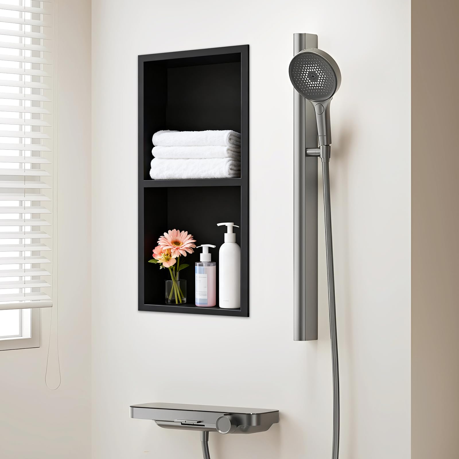 Niche De Douche Encastrée Inox 304 – 3 étagères, Blanc, Moderne, 94x23x10 Cm