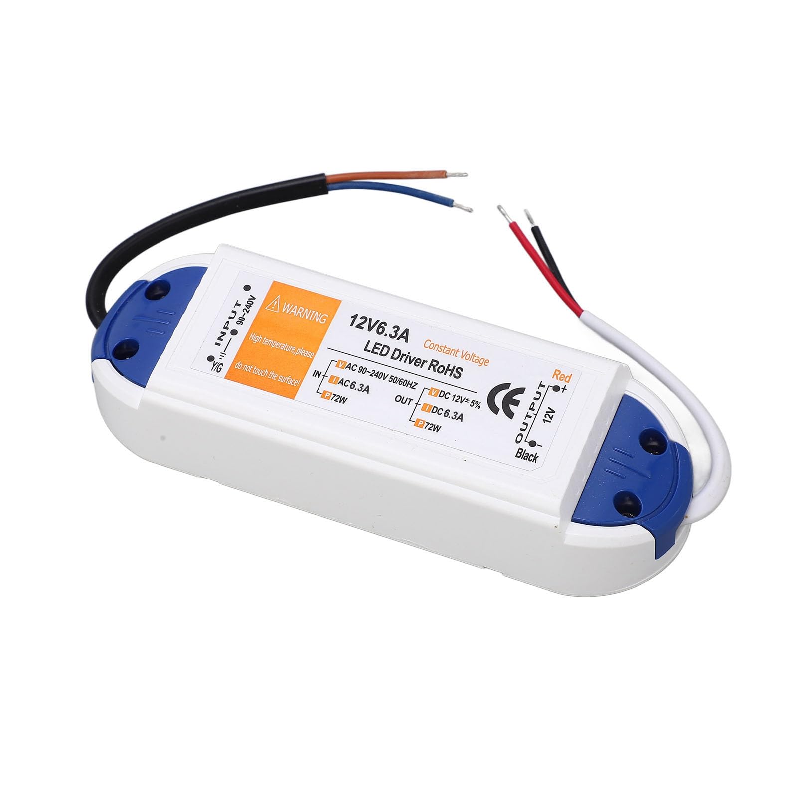 ZAWELIYO LED Driver 6.3A 72W AC90‑240V to 12V Power Supply Transformer for LED Lighting LED Strips LED Bulbs for Computer, Outdoor Lights