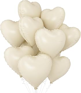 White Heart Balloons,10Pcs Cream White Foil Heart Shaped Balloons,18Inch Beige Helium Polyester Film Balloon for Valentines Engagement Birthday Baby Shower Wedding Party Decorations