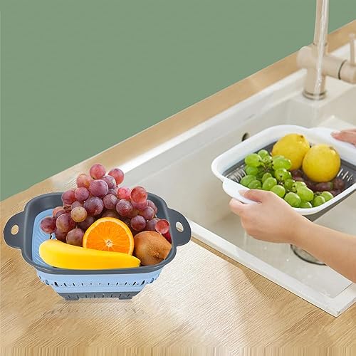 Miniatura 7 de Fglmctsh Juego de coladores plegables, cuadrados y triángulos, colador de cocina de silicona, perfecto para drenar pasta, verduras, frutas, 2 piezas