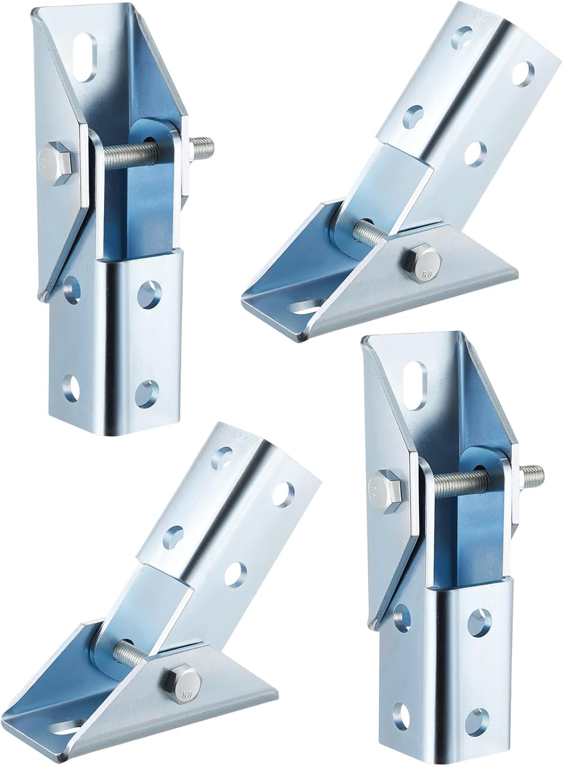 4 Pcs Adjustable Brace Fitting, Fit for 1/2" Bolt in 1-5/8" Strut Channel, Solar Panel Bracket Base 8 Hole Wing 180 Degree Turn Joint Connector Bracket for Mounting and Supporting Solar Panel