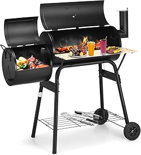 Giantex BBQ Charcoal Grill with Offset Smoker, Thermometer and Adjustable Damper, Meat Cooker Smoker for Backyard Family G...