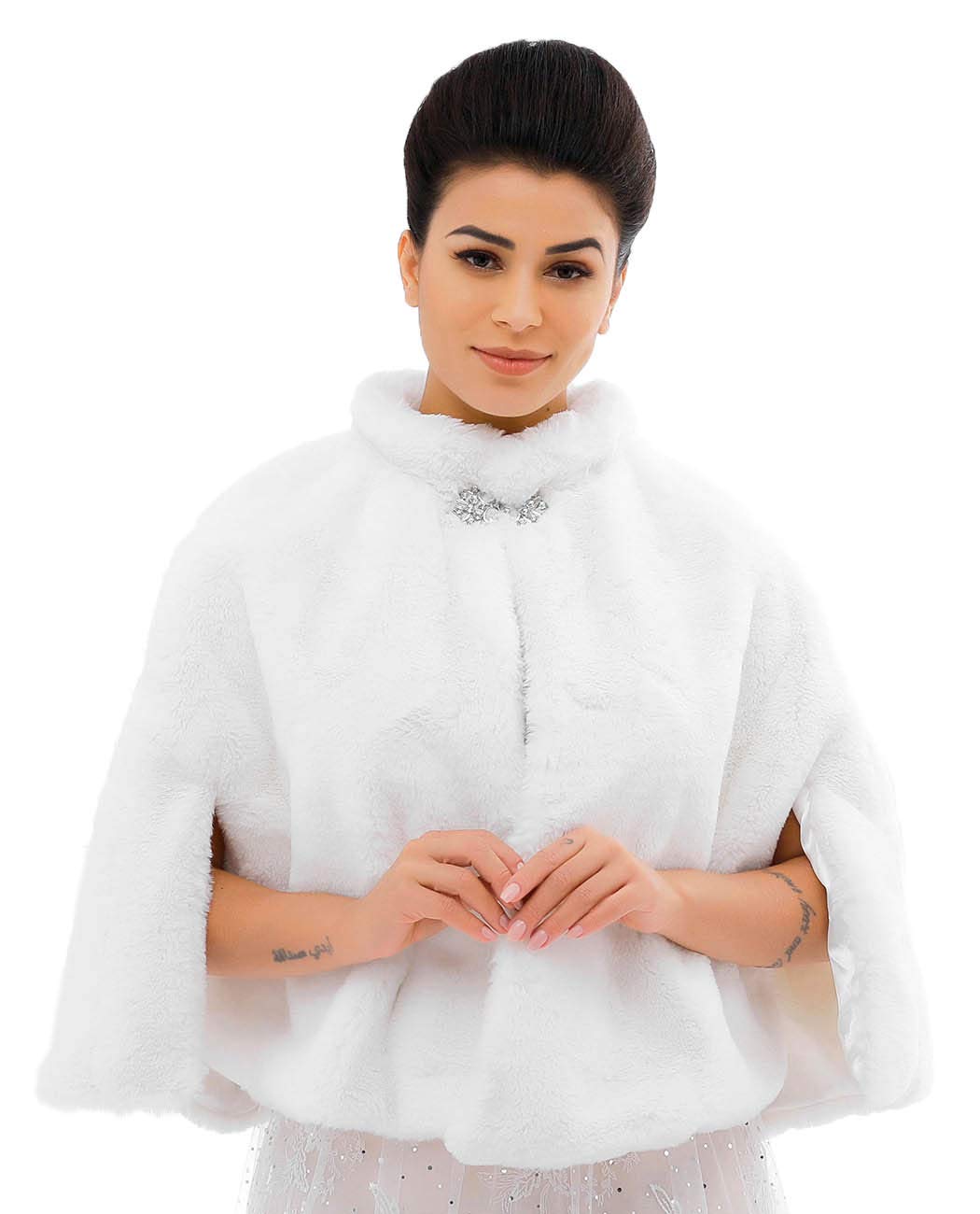 CateryFaux Fur Shawls Bridal Wedding Wrap Scarf Cape Fur Stole Winter Cover Up Accessories for Women and Girls